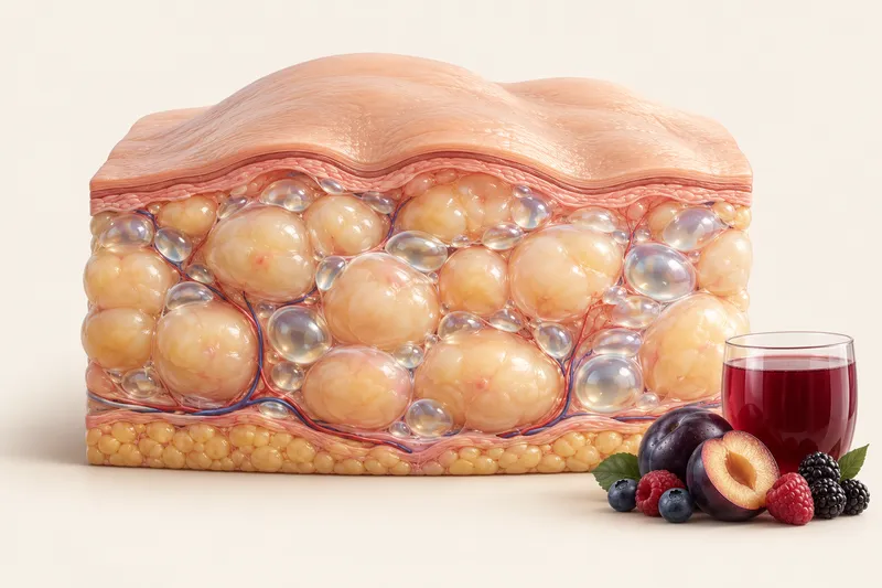 Puffy, water-logged tissue: Trapped fluid bubbles held in the tissue, a swollen, heavy belly area