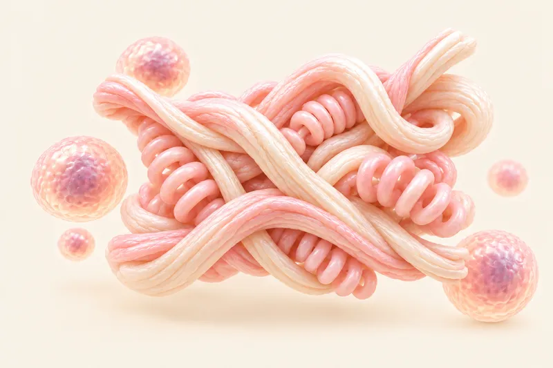 Clean, springy collagen: Clean, elastic fibres and lively cells