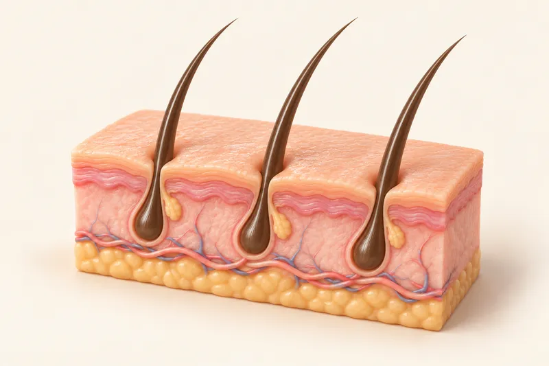 Well-supplied follicle: Plump follicle, thick and glossy hair