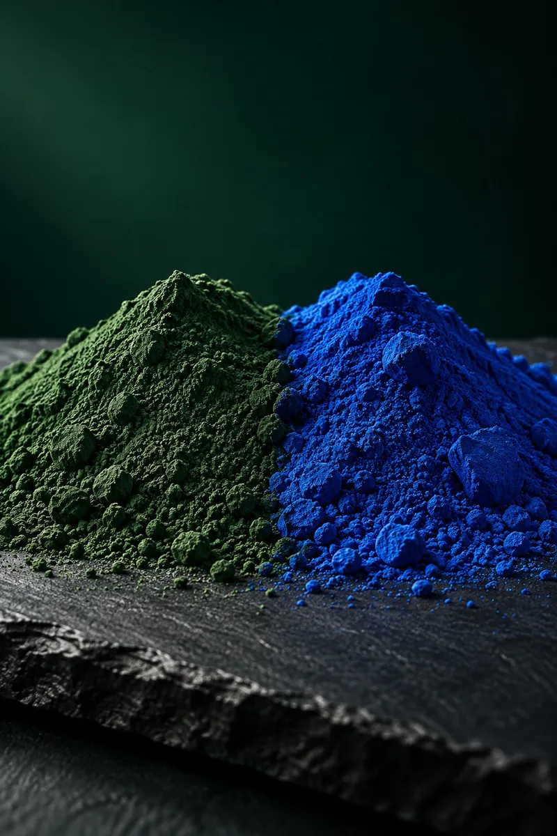 Green spirulina powder and blue spirulina extract powder