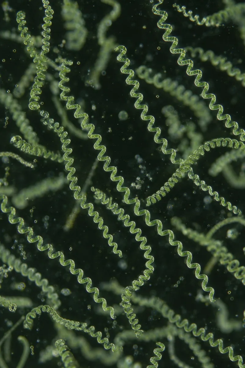 Spirulina cells under a microscope (illustration)